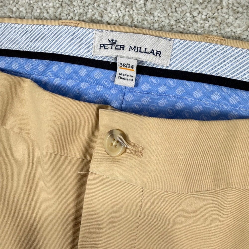 Peter Millar Pants Mens 38/34 Tan Performance Golf Trousers Flat Front Khaki